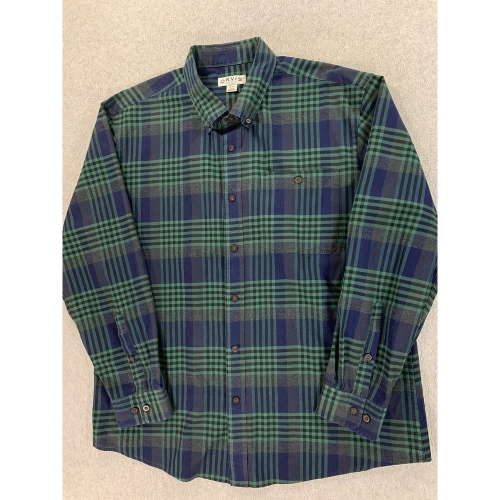 Orvis 100% Cotton Long‎ Sleeve Button Down Shirt (Men's XL) Green